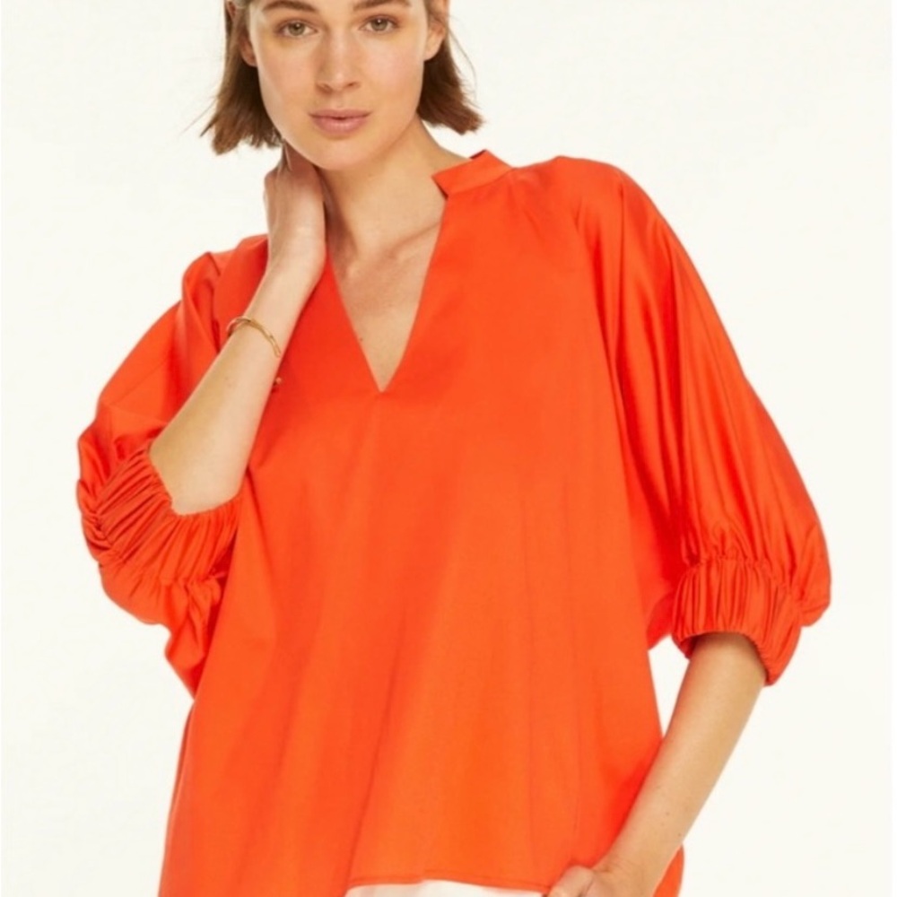 Harshman Elegant Coral Cheryl Ruffles Off Shoulder Blouse 100% Cotton, Small NWT